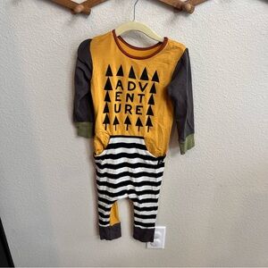 RAGS TO RACHES ‘Adventure' Yellow & Black Striped Romper 2T